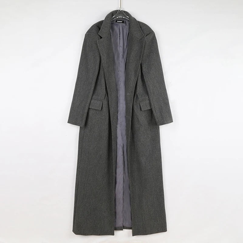 Mauroicardi Autumn Winter Extra Long Warm Black Loose Casual Wool Blends Coat Men Luxury Floor Length Overcoat Korean Fashion