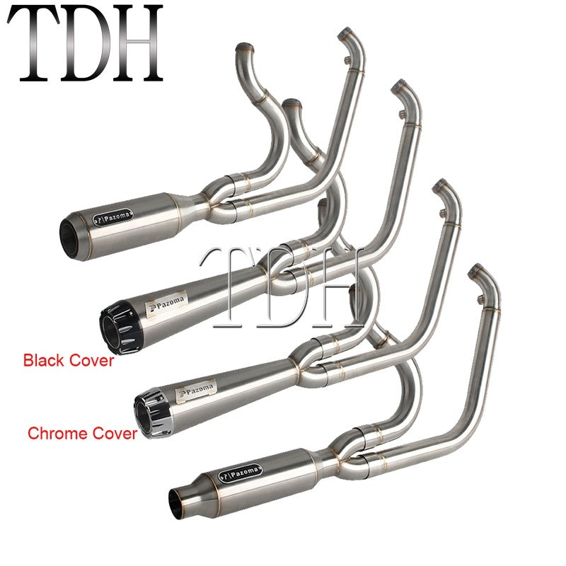 2-into-1 Exhaust Mufflers Drag Pipe Slip On Muffler System For Harley Dyna Wide Glide Super Glides Street Bob Low Rider FatBob