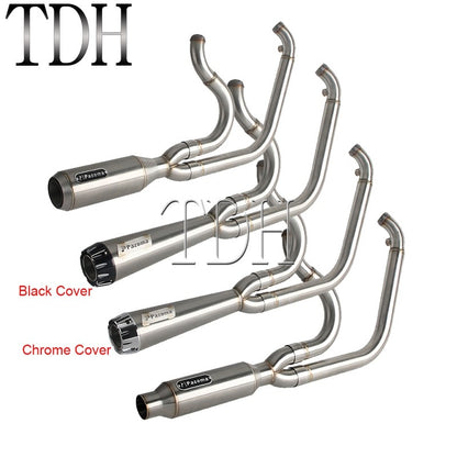 2-into-1 Exhaust Mufflers Drag Pipe Slip On Muffler System For Harley Dyna Wide Glide Super Glides Street Bob Low Rider FatBob