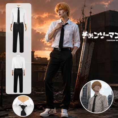 Chainsaw Man Denji Cosplay Costume Full Set Public Safety Devil Hunter Uniform Wig Shirt Pants Halloween Party Outfit for Adults