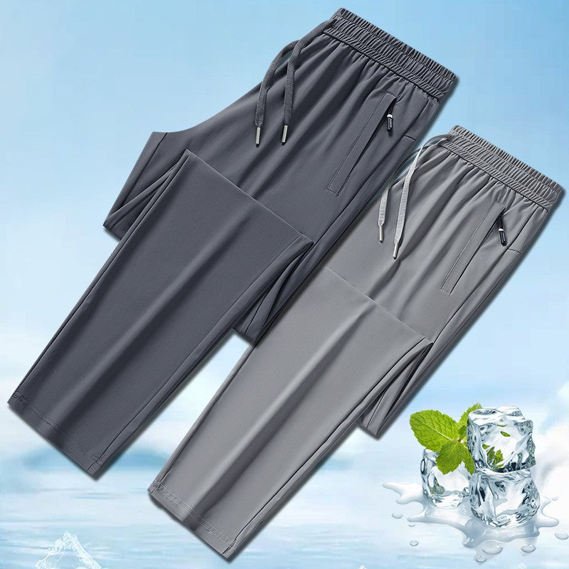 Summer Cool Pants Casual Male Trousers Ice Silk Men's Pants 2025 New Thin  Outdoor Elastic Breathable Straight Leg Sweatpants