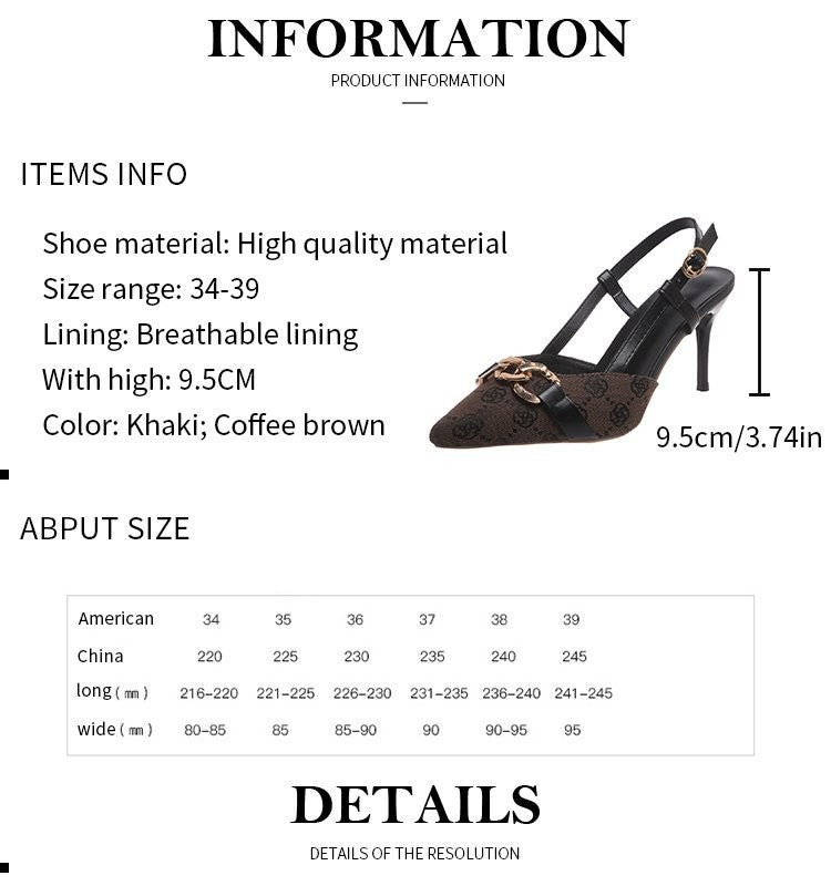 2025 Women's Fashion Baotou Sandals Spring New Pointed Head Shallow Mouth Metal Buckle Anti-slip Wear-resistant High Heels