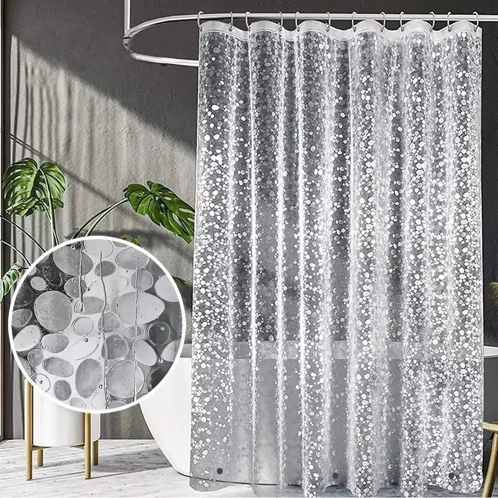 1 Cortina de Chuveiro Impermeável Padrão Seixo Transparente Forro de Cortina de Chuveiro com Ímãs Inferiores Cortina de Banho de Plástico para Banheiro
