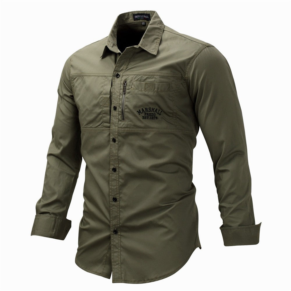 Cargo Shirts For Men Military Style Casual Long Sleeve Tactical Shirts Men's Spring Pocket Button Male Shirts Letter Embroidery