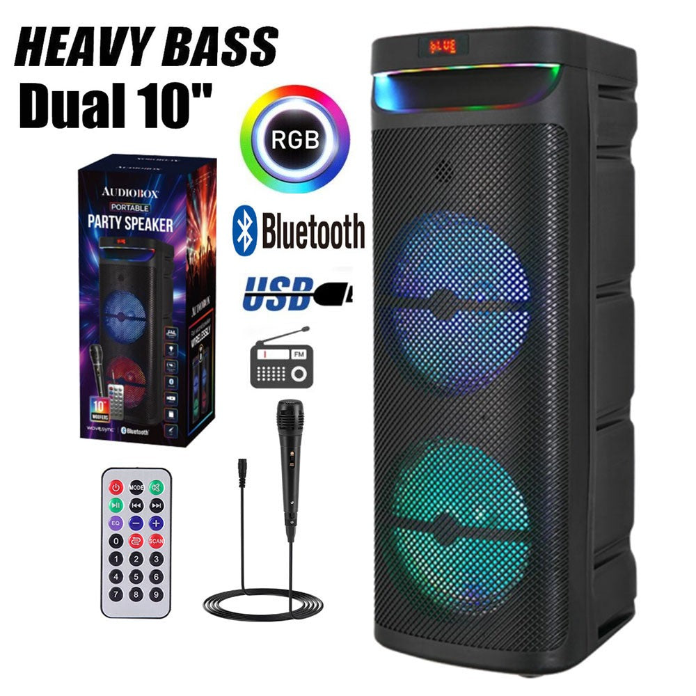Alto-falante portátil Bluetooth para festa com subwoofer de 3000W duplo de 10 polegadas, sistema de som com graves potentes, alto-falante de karaokê DJ, luz de LED com microfone