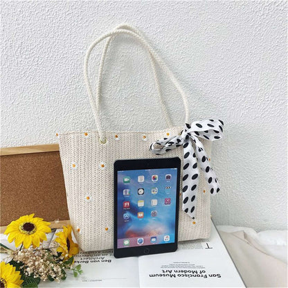 New Fashion Straw Shoulder Bags Fashion Large-Capacity Silk Scarf Tote Bag Beach Bag Women Shopping