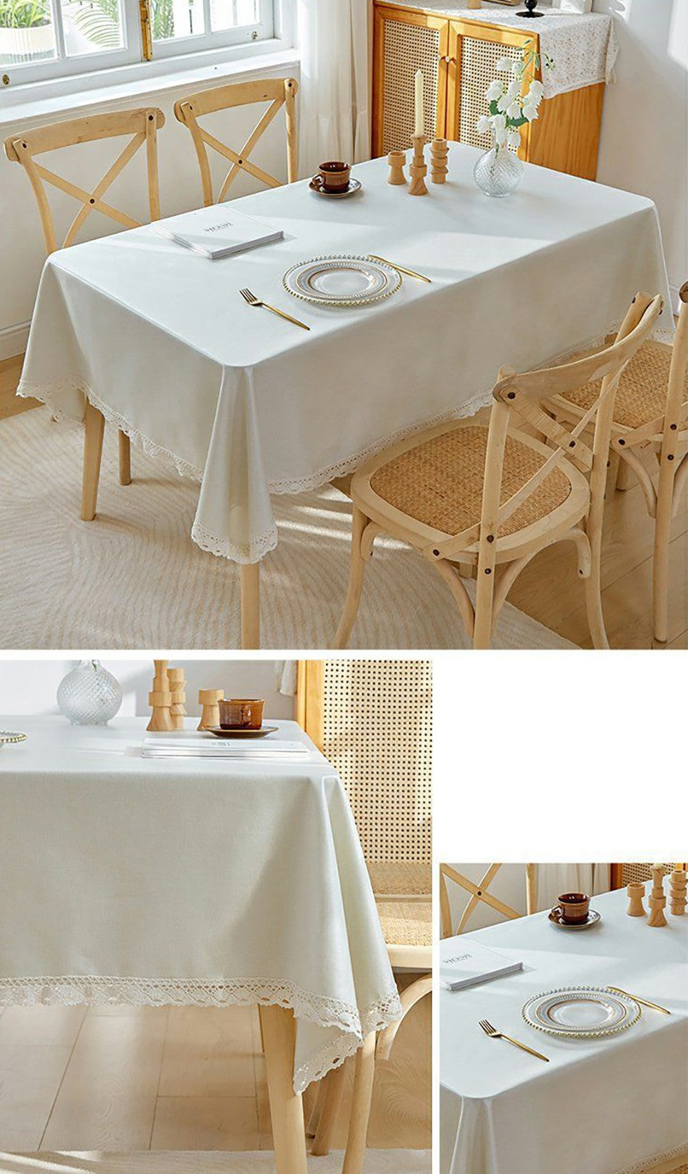 Classic White Lace Tablecloths Rectangle Dust-Proof Table Covers for Living Room Kitchen Dinner Picnic Tabletop Home Decorations