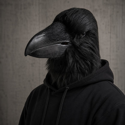 Black Raven Head Mask Realistic Full Head Latex Animal Costume for Halloween Carnival Cosplay