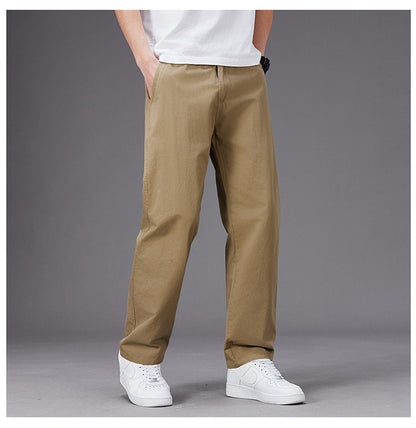 Calças Casuais Grandes Masculinas Cintura Elástica Perna Reta Ajustada Calças de Verão Masculinas Soltas de Algodão Roupa de Trabalho Plus Size Grande 6XL Cáqui Claro