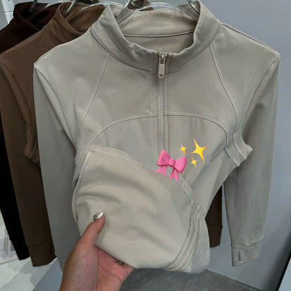 Yoga Suit Women's High-end Standing Collar Long Sleeved Sports Jacket Running Training Fitness Top Windproof Running Suit