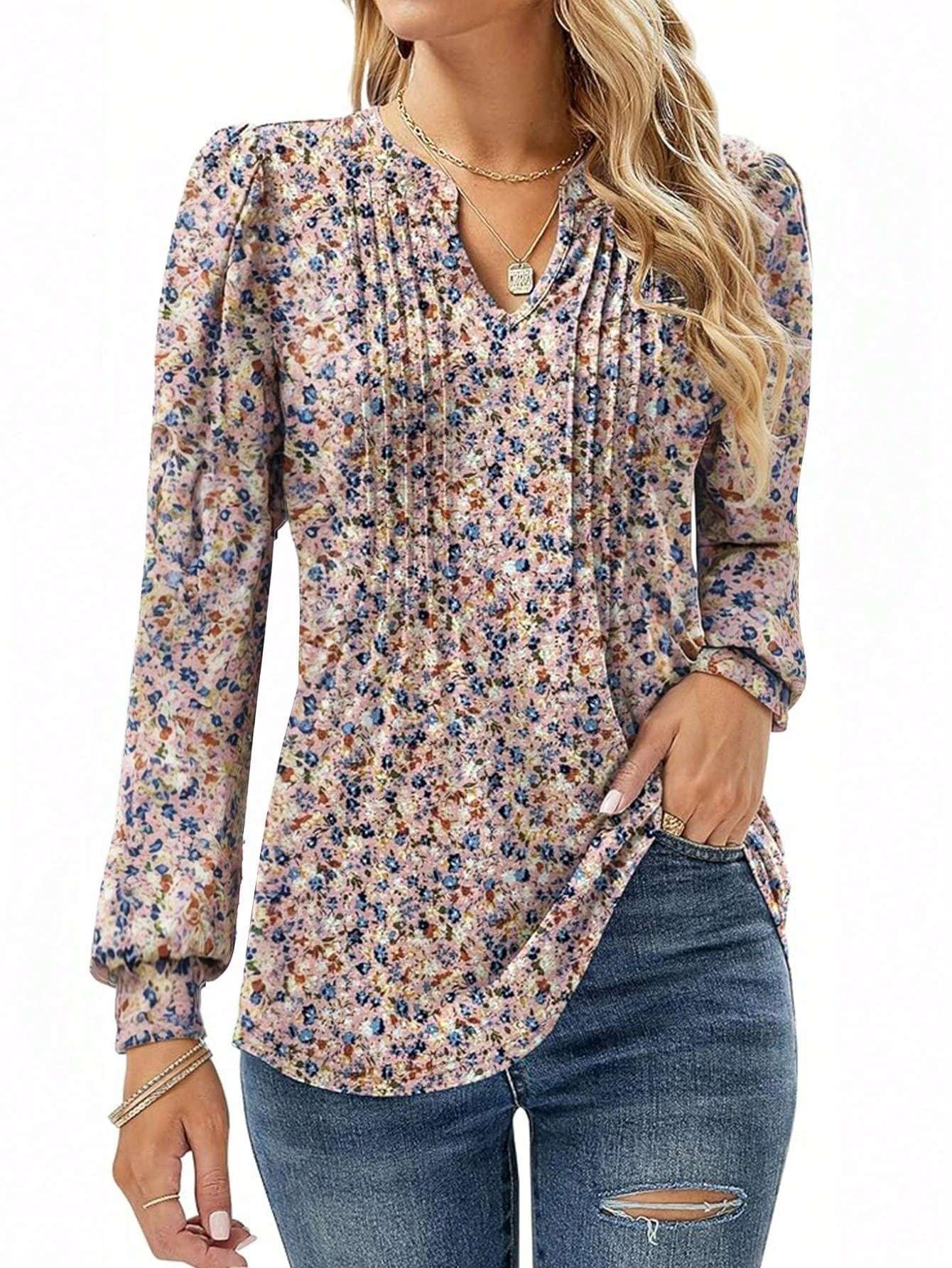 Women's Long Sleeve Casual Blouses Dressy Tunic Top V Neck Button Office Wear Fall Winter