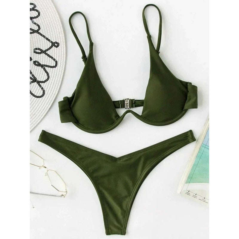 Split Bikini Push Up Swimsuit Women Sexy Triangle High Cut Thong Bikini Set Summer 2025 New Beach Vacation Bathing Suit 2 Piece