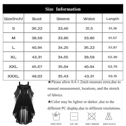 2024 New Women Fairy Skirt Plus Size Cold Shoulder Butterfly Sleeve Halloween Witch Gothic Dress Elegant Party Evening Dresses