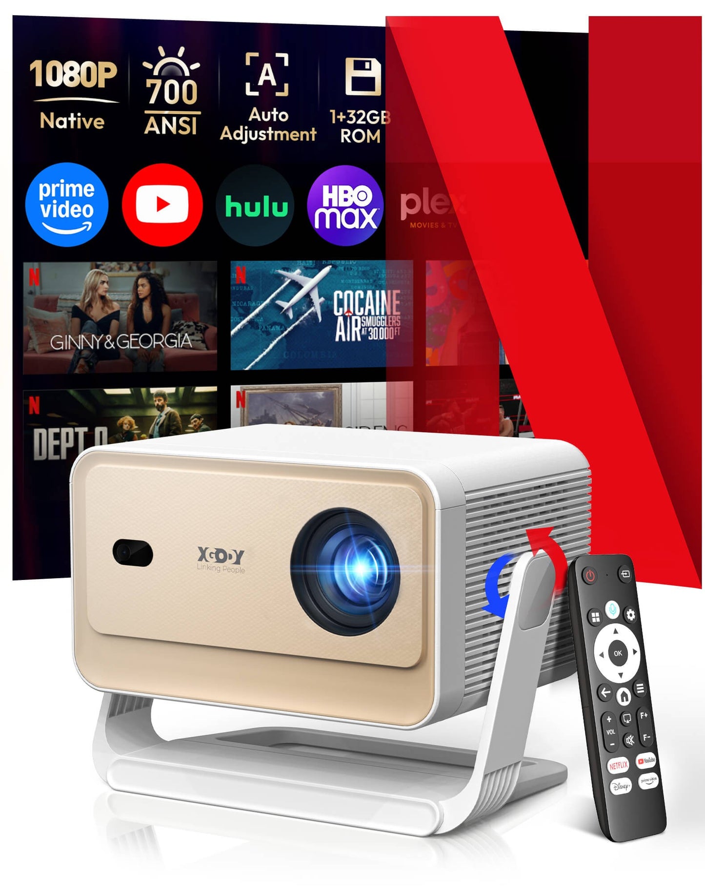Projetor XGODY N6 PRO 4K 32 GB HD 700ANSI Dual WiFi6 BT5.0 Cinema Portátil Nativo 1080P para Filmes ao Ar Livre e Home Theater