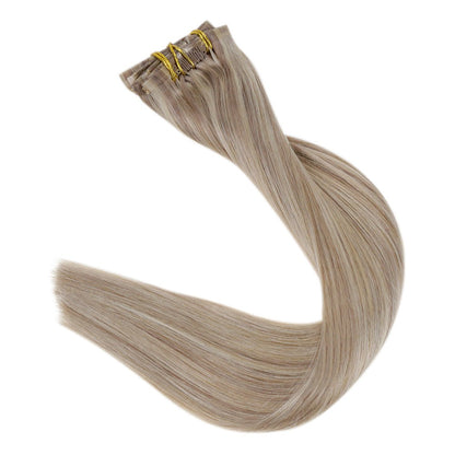 Full Shine PU Clip Hair Extensions Cabelo Humano Remy 100g Extensões Invisíveis Sem Costura de Cabelo Humano Clip-In Cor Balayage Loiro