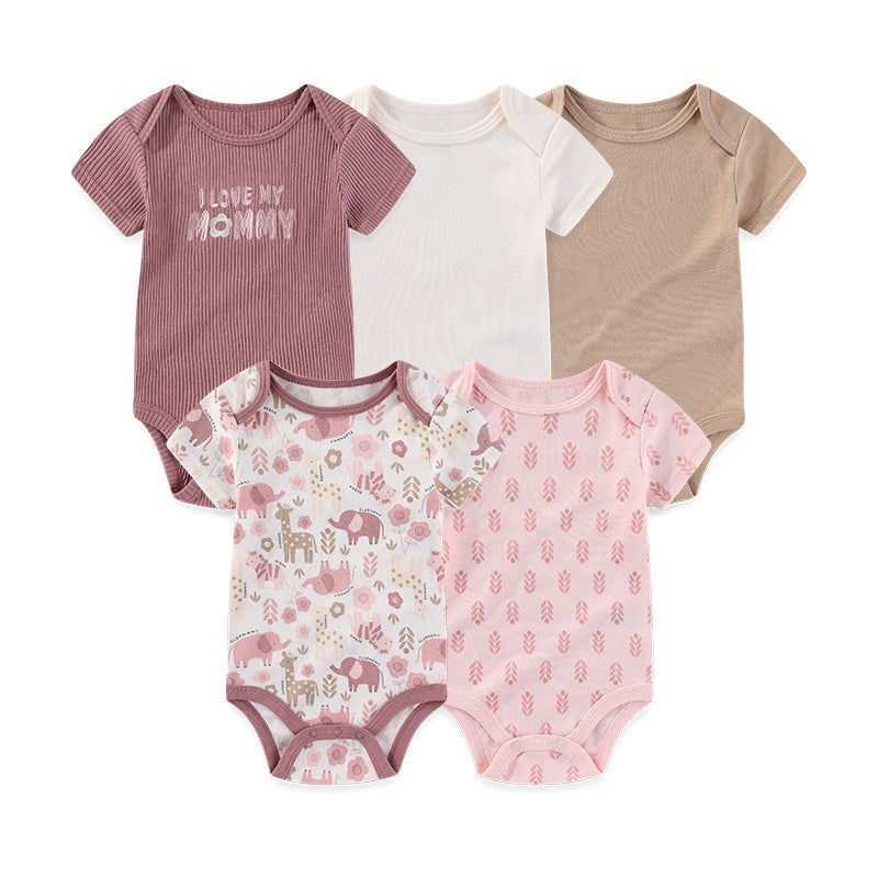 Unisex Bodysuits 4/5PCS Cotton Newborn Baby Girl Clothes Set Short Sleeve Print Baby Boy Clothes Summer Solid Color Bebes