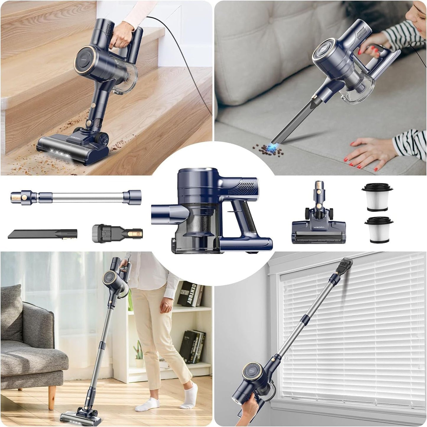 Aspirador de Pó Vertical com Fio I8, 23000Pa, Fio de 6M, para Chão, Tapete, Pelos de Animais de Estimação