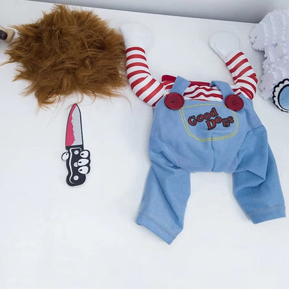 Roupa para cão de estimação engraçada de Chucky, Fantasia de Halloween para animais de estimação, Adereços assustadores, Fantasias para gatos