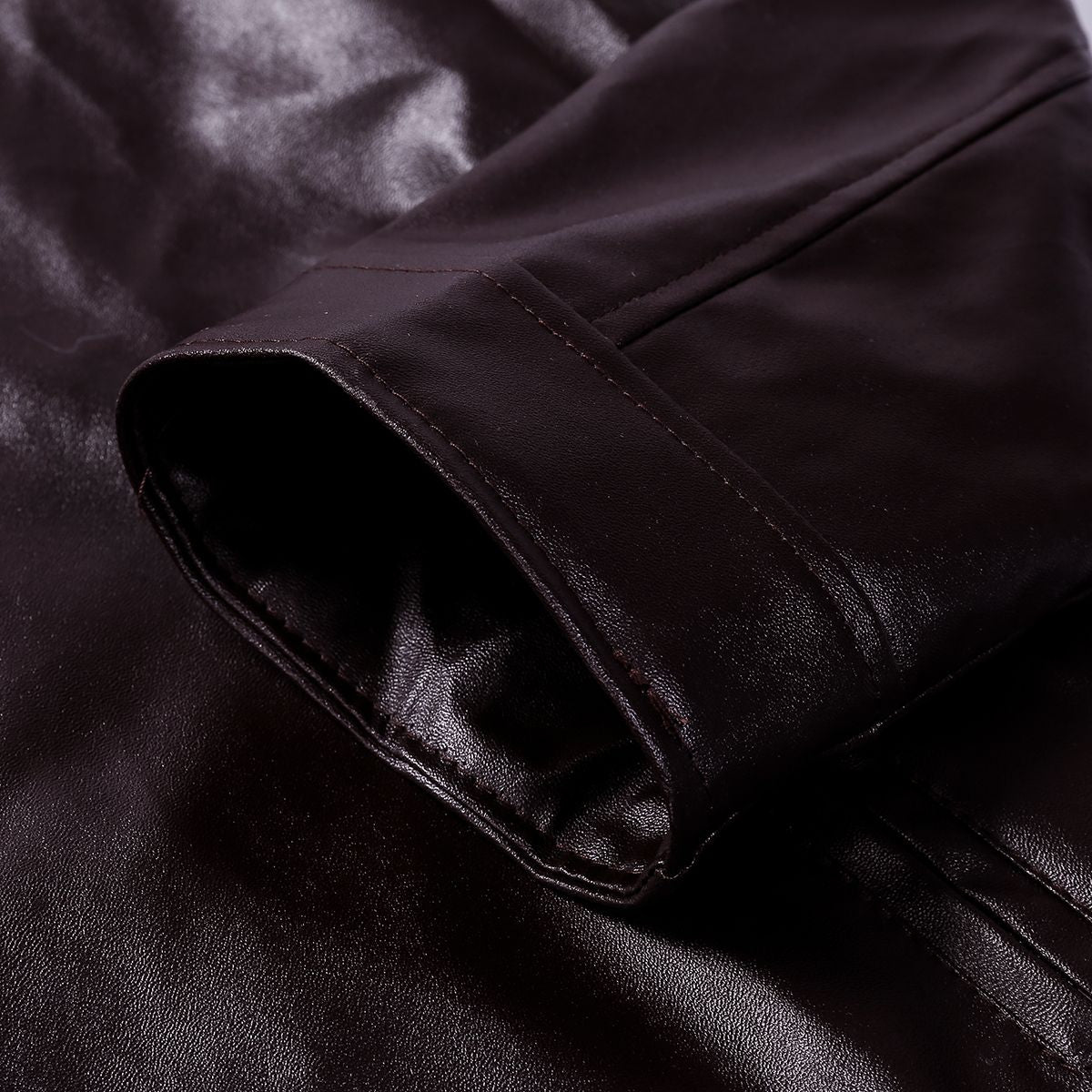 Men' s Retro Leather Jacket Stand Collar Biker Jacket Slim fit Multi-Pocket Coat Autumn Winter Outwear