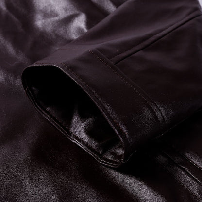 Men' s Retro Leather Jacket Stand Collar Biker Jacket Slim fit Multi-Pocket Coat Autumn Winter Outwear