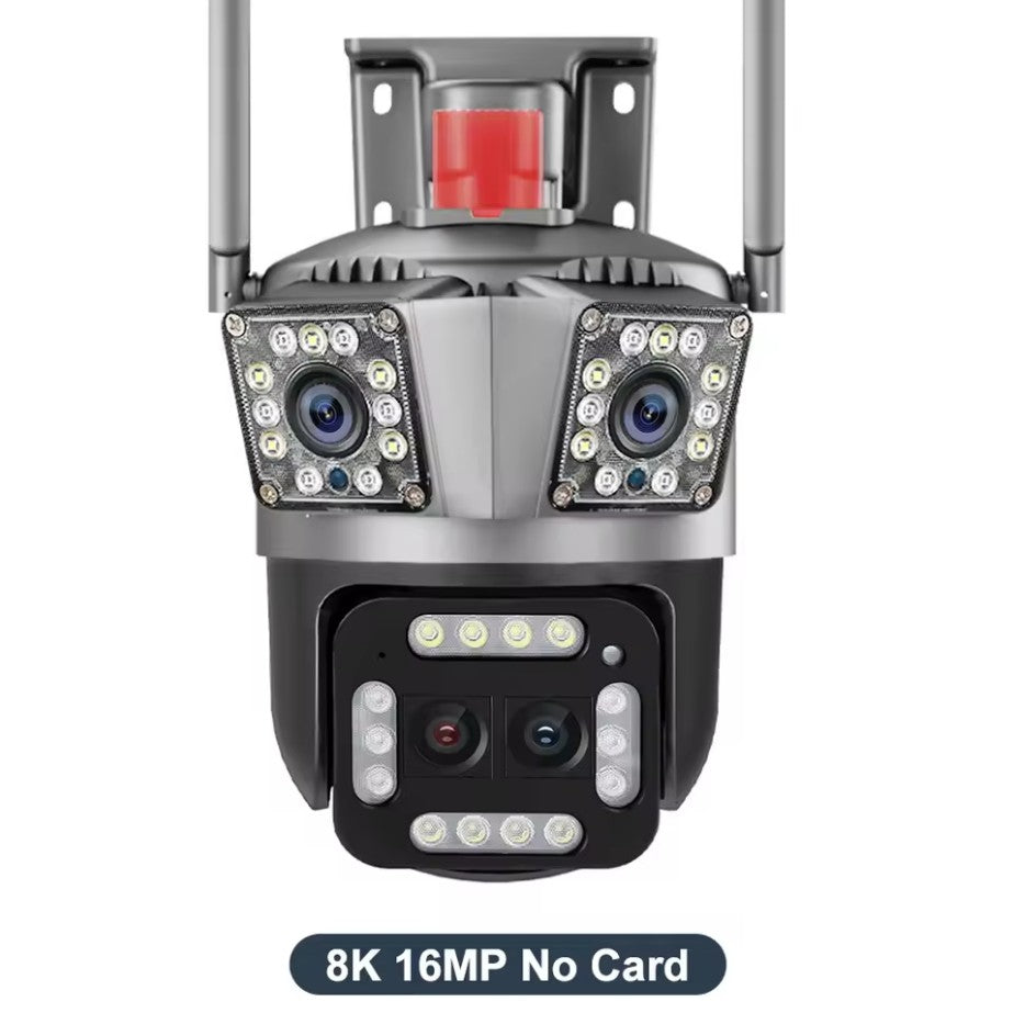 8K 12MP Outdoor WiFi Camera 12X Zoom Four Lens Three Screen PTZ Camera 360° Surveillance Cameras Motion Tracking Security Camera