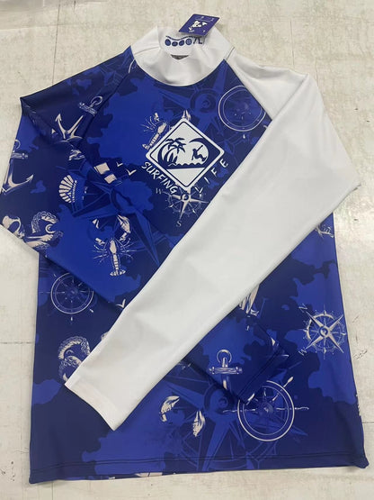 New Men's Long Sleeve Surfing Life Shirt Beach Sun Screen Surf Sweatshirt Rashguard UV Protection Swimwear UPF Gym Clothes