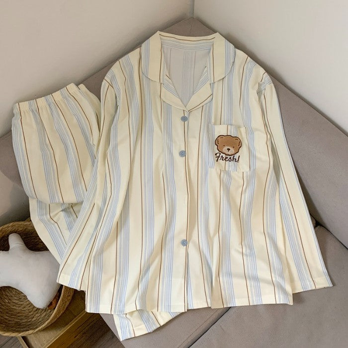 Cartoon Dog Letter Plaid Print Pajama Sets for Women Plus Size Sweet Cute Harajuku Style 2PC Set Sleepwear Autumn New Homewear