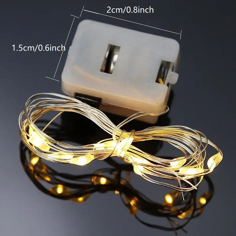 10pcs LED Fairy Light Battery Powered String Lights Waterproof Silver Wire Moon Light For DIY Wedding Party Bedroom Cake Decoar