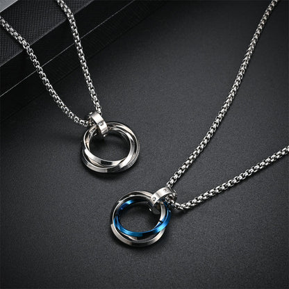 Colar Masculino Hip-hop Três Anéis Aço Titânio Não Desbota Simples Refinado Pequena Personalidade Marca Maré Vermelha Pingente