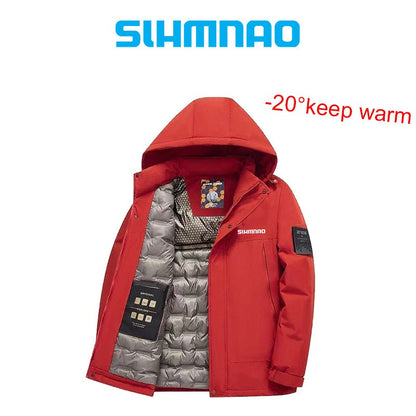 Conjunto de Terno de Pesca Masculino de Inverno 2025, Novo, Quente, Jaqueta Grossa Corta-Vento para Atividades ao Ar Livre, Calças de Algodão Quentes Resistentes ao Frio e à Neve
