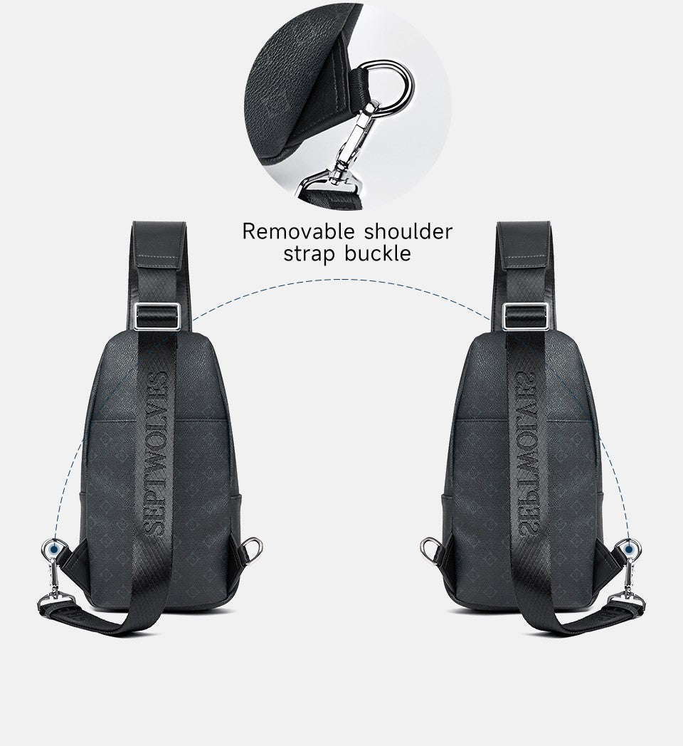 Septwolves Business Thin Printed Leather Crossbody Sling Bag Man Fashion Casual Travel Monogram Print Fabric iPad Shoulder Bag