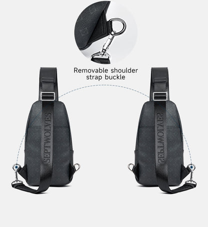 Septwolves Business Thin Printed Leather Crossbody Sling Bag Man Fashion Casual Travel Monogram Print Fabric iPad Shoulder Bag