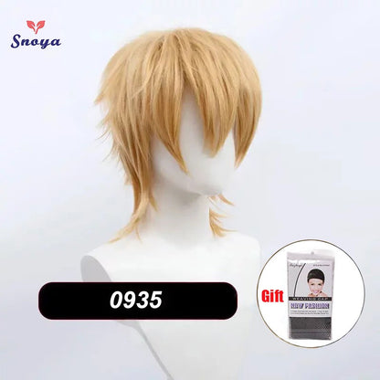Perucas Curtas Sintéticas Snoya com Franja Corte Pixie Peruca Desfiada para Festa Cosplay para Homens e Mulheres Rosa Vermelho Verde Roxo Estilo Coreano Peruca Masculina