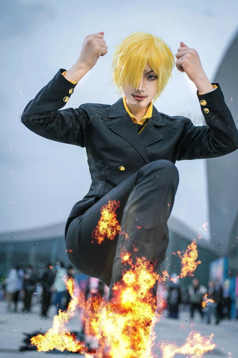 Anime One Sanji Piece Cosplay Costume Blue Yellow Shirt Suit Uniforms Full Set Halloween Party Role Play Outfit for Adult Men
