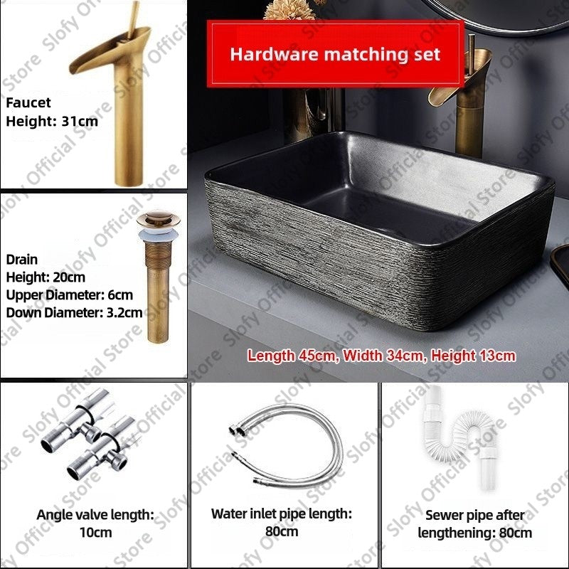 Retro Art Ceramic Sink Multiple Styles Black Washbasin Single Bowl Low-Key Luxury Countertop Basins For Household Hotel Bathroom