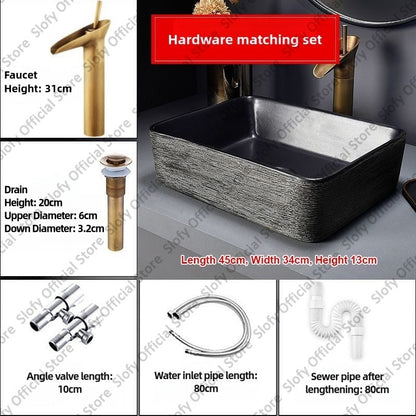 Retro Art Ceramic Sink Multiple Styles Black Washbasin Single Bowl Low-Key Luxury Countertop Basins For Household Hotel Bathroom