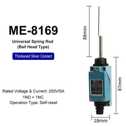 ME-8108 ME-8104 ME-8107 ME-8111 ME-8112 ME-8166-8169 Limit Switch Rotary Adjustable Roller Lever Arm Travel Switch AC250V NO NC
