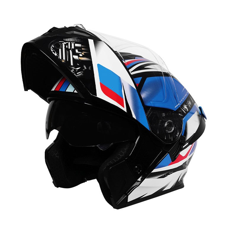 Capacete de motocicleta quente e elegante de inverno com rosto completo e capacete completo e inversão de lente dupla