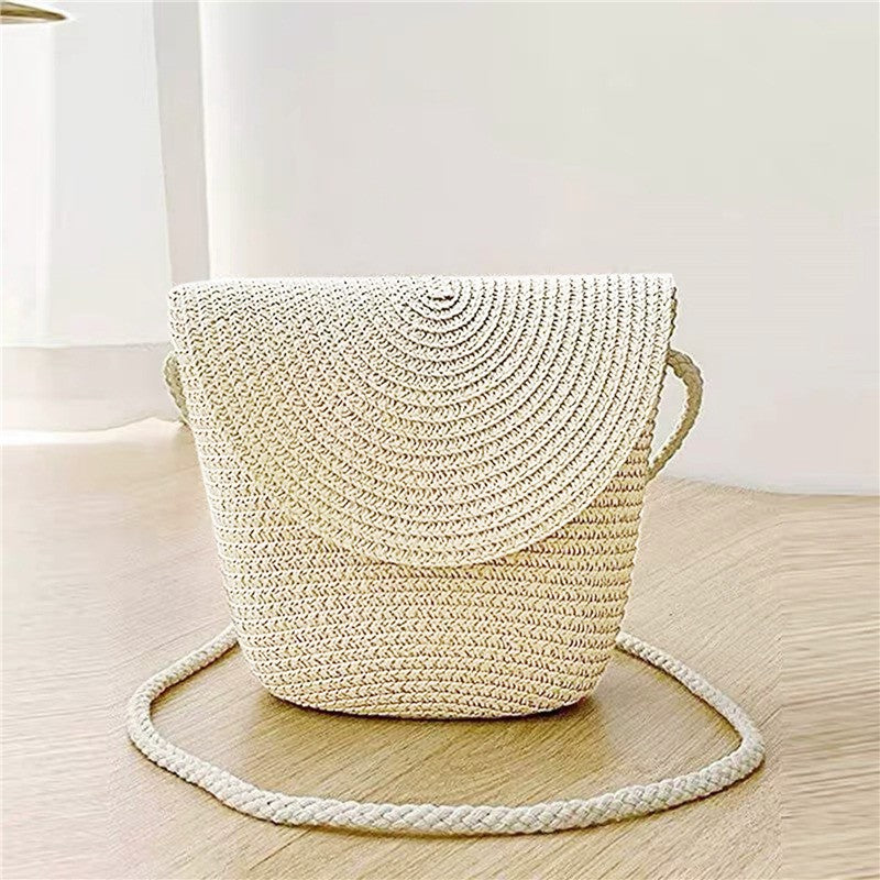 Beach Straw Shoulder Messenger Bag Women Bohemian Summer Woven Rattan Bucket Shoulder Handbag Handmade Crossbody Bags For Women