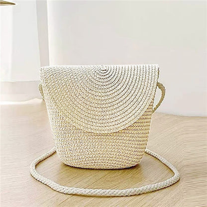 New Half Round Straw Bags for Women Summer Beach Rattan Bag Handmade Woven Half Moon Crossbody Handbags Bohemia