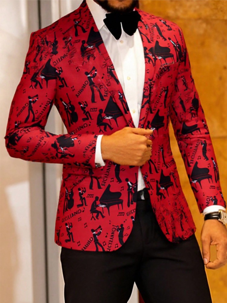 Mens Blazer Printed Suit Jacket 1 Button Slim Fit Floral Dinner Sport Coat Blazers