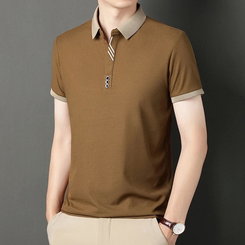 Men's Solid Color Casual Fashion Short Sleeve Polo Shirt Summer Comfortable Top for Business And Leisure