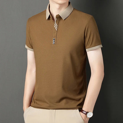 Men's Solid Color Casual Fashion Short Sleeve Polo Shirt Summer Comfortable Top for Business And Leisure