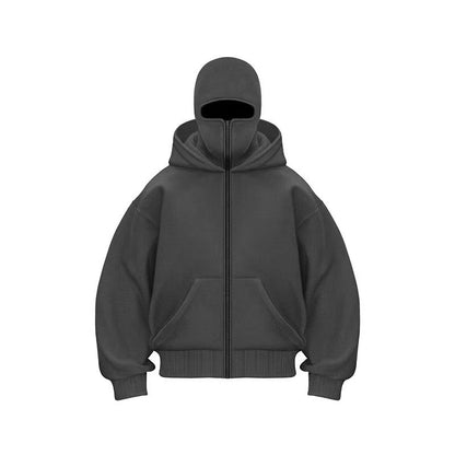 Men and women Balaclava Y2K Gothic Harajuku winter new item double hooded sweatshirt men's hooded mask zipper sportswear