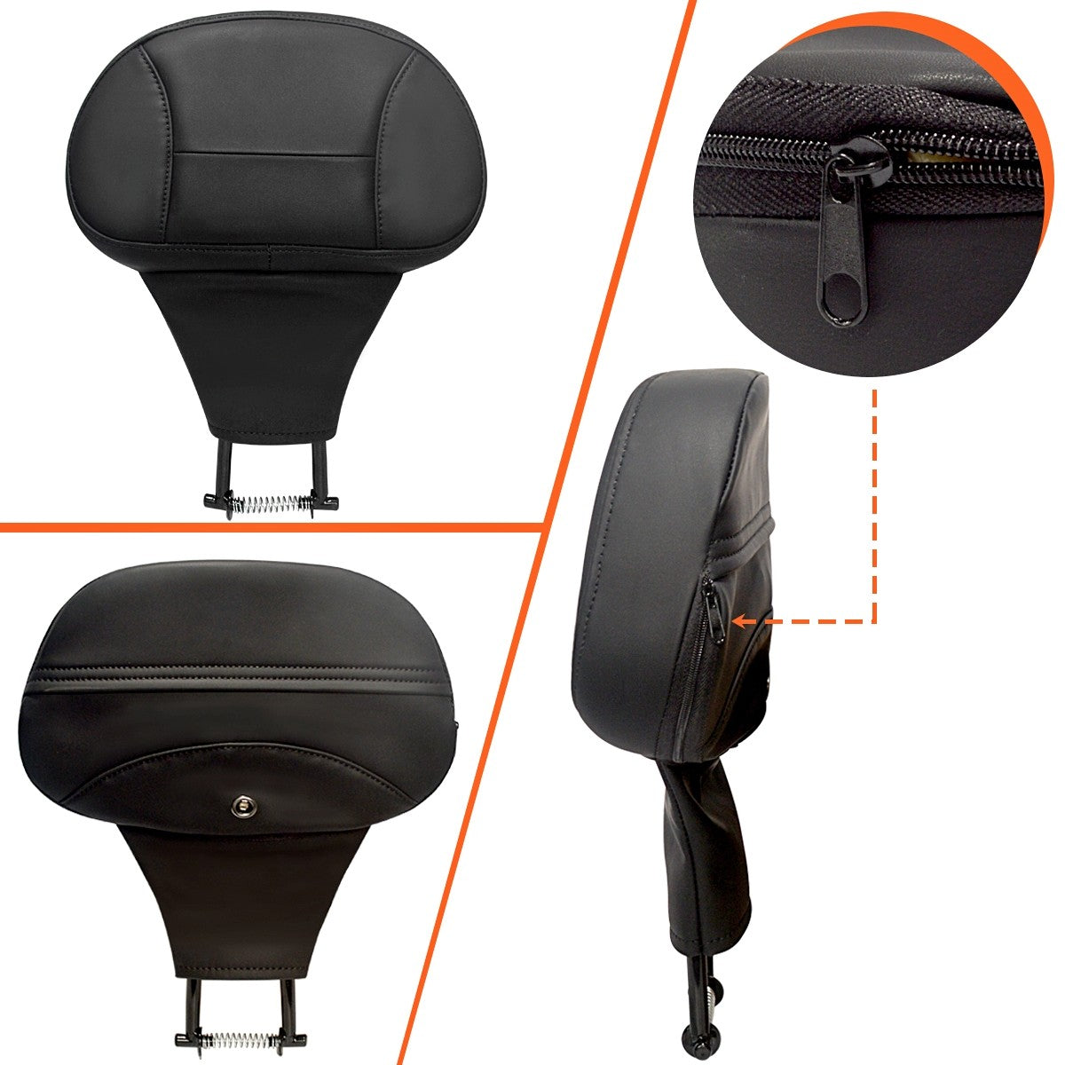 Almofada Encosto de Piloto Ajustável para Motocicleta com Suporte de Montagem para Harley Touring CVO Road King Electra Street Glide FLTRX 09-24