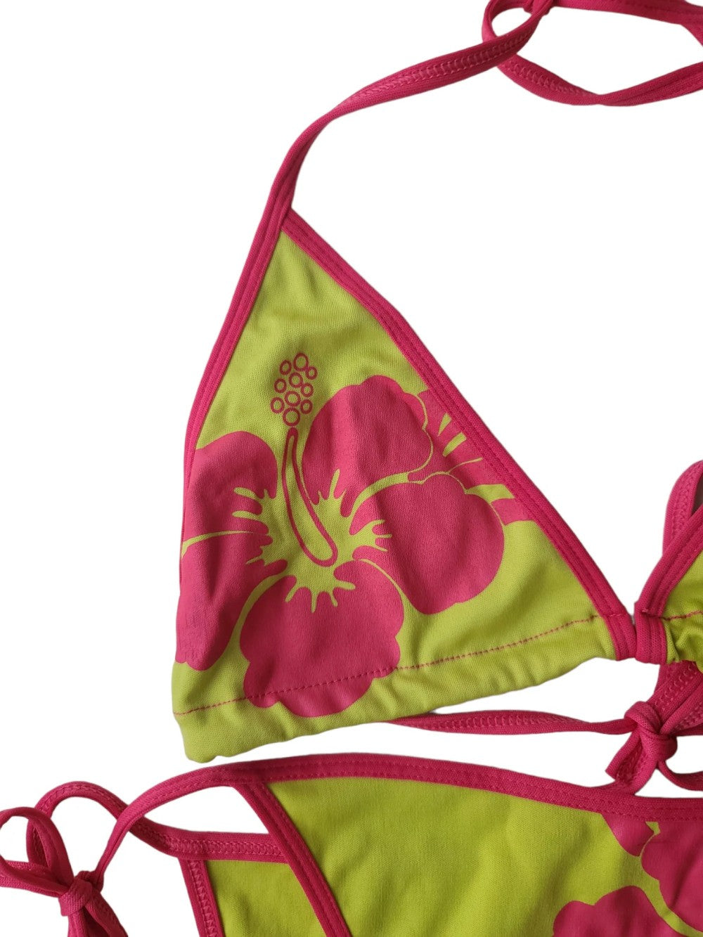 Basic minimalist casual girl floral print neck tie versatile summer beach bikini two-piece set