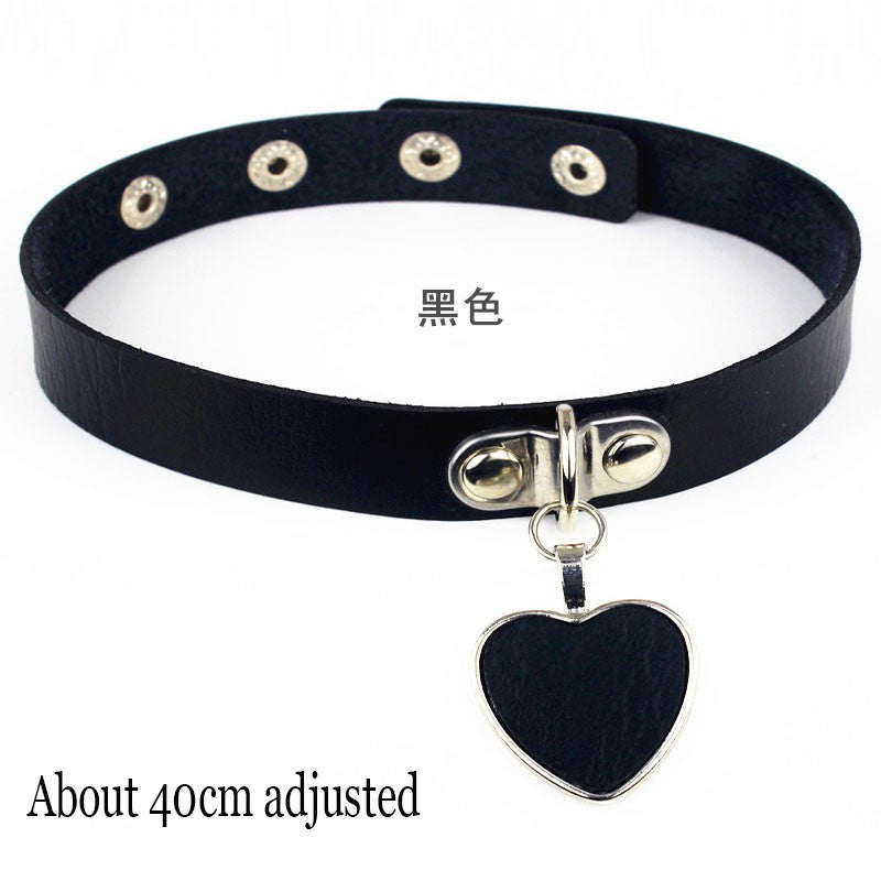 Woman Black Punk Choker Collar Necklace Sexy PU Leather Heart Lock Key Spike Chocker Gothic Cosplay Accessories Party Jewelry