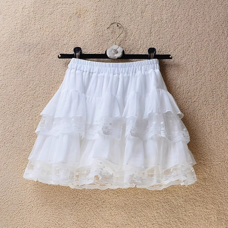 Sweet lace short skirt, white lace cake skirt, women's summer high waisted A-line fluffy cake skirt, half skirt