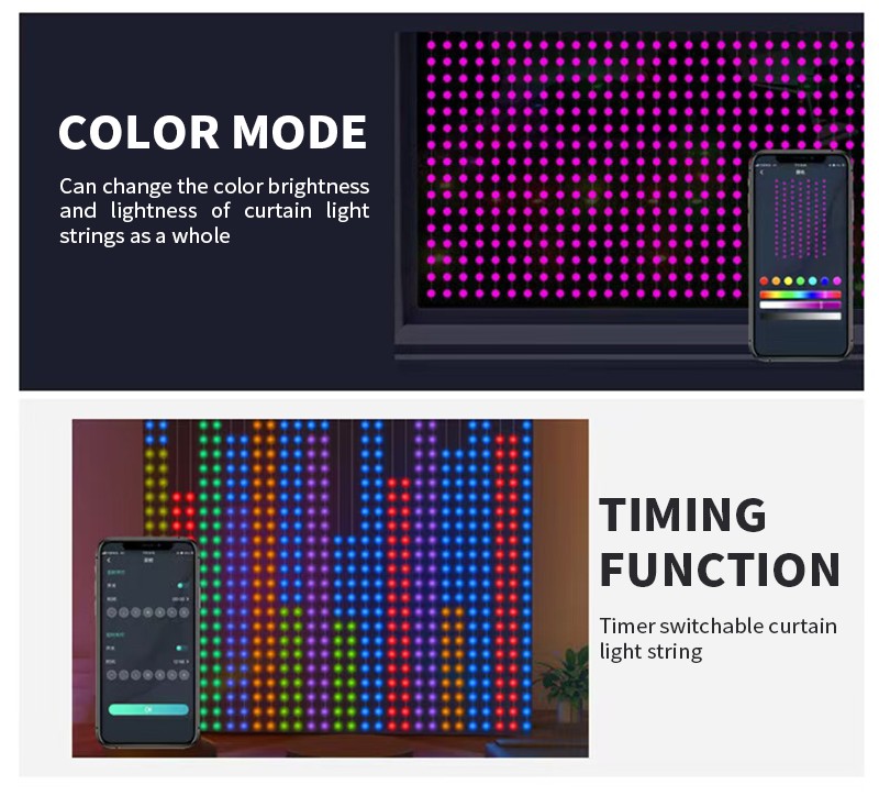 Bluetooth APP Controlled Smart RGBIC LED Curtain Fairy String Lights, DIY Programmable Lights for Bedroom, Wedding, Christmas & Holiday Party