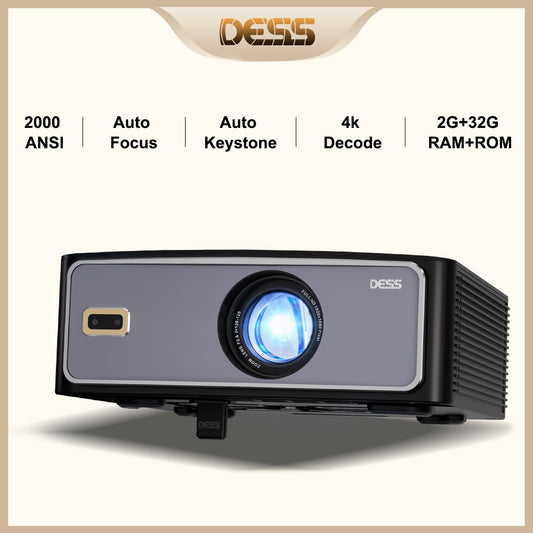 DESS Projector 4K Decode 2000ANSI BT5.0 WiFi6 Auto Focus Keystone Correction 1920×1080P Smart Movie Projector With LED Lighting